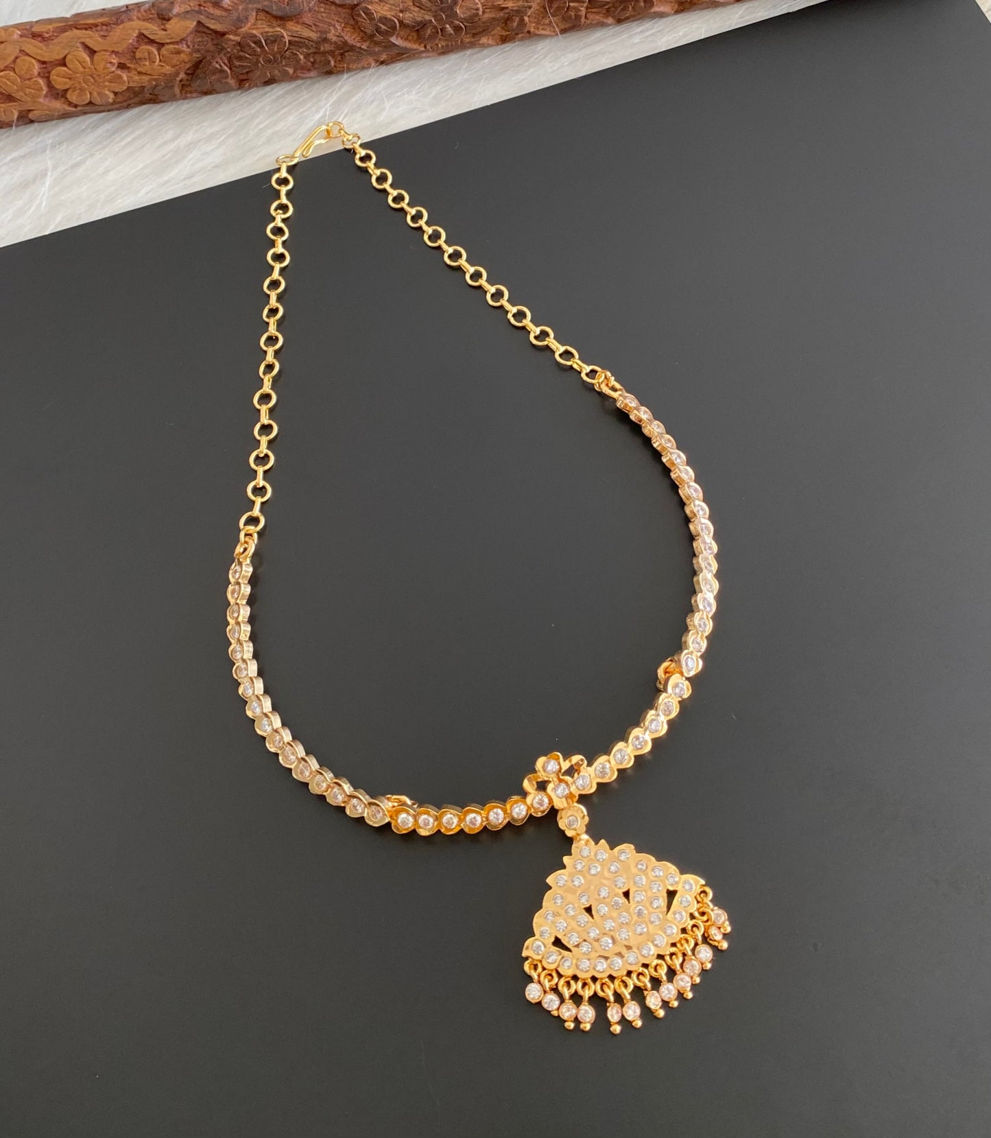 Gold tone south indian AD white stone necklace dj-53899