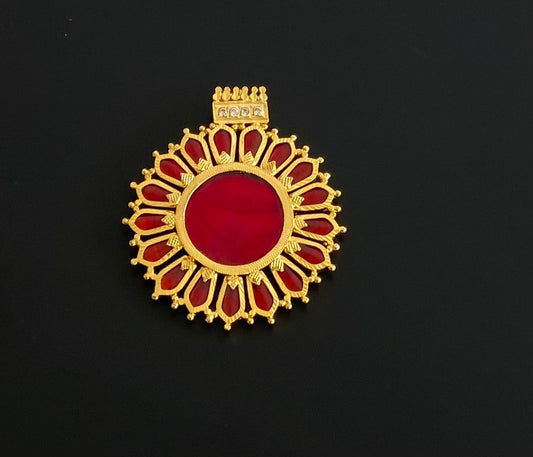 Gold Tone Red Nagapadam Kerala Style Pendant DJ27546