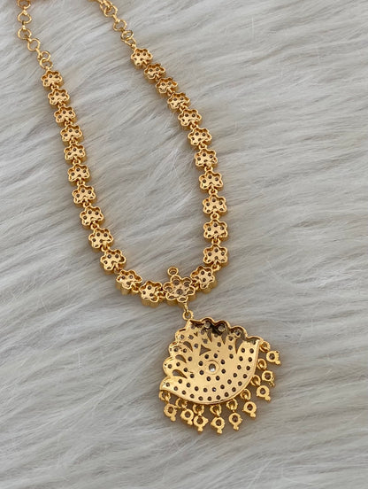 Gold tone south indian AD white stone flower necklace dj-54923