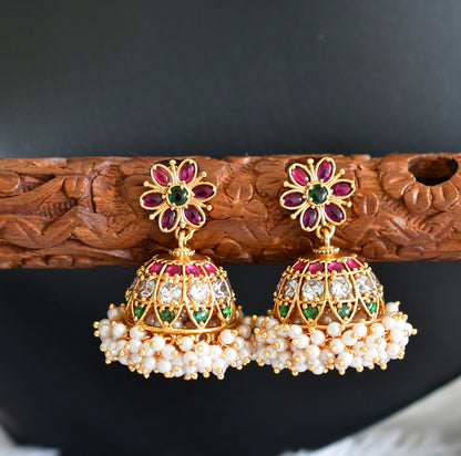 Matte finish cz kemp-green pearl cluster jhumkka dj-33784