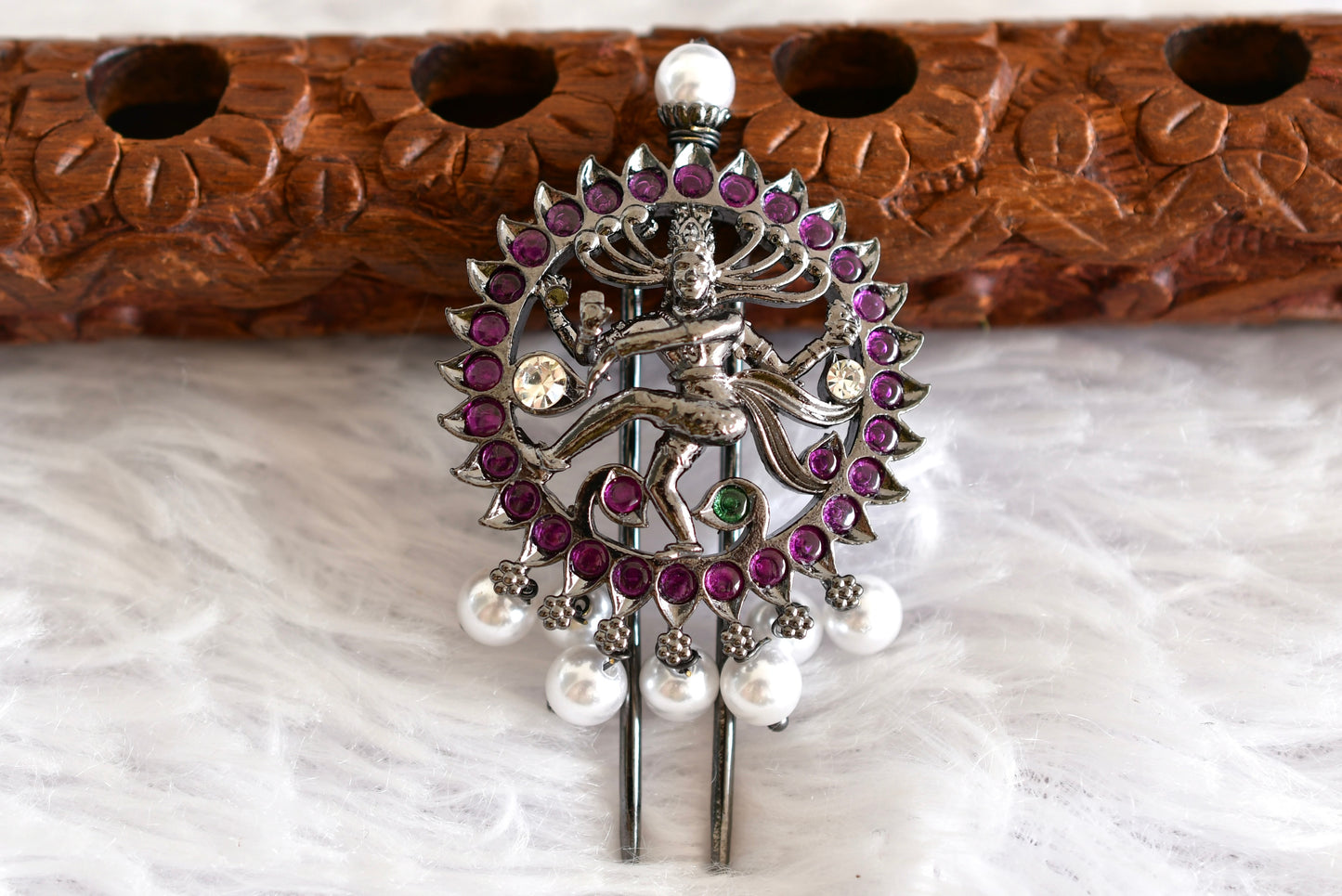Black finish precious kemp Shri Natarajar hair jewel dj-52294