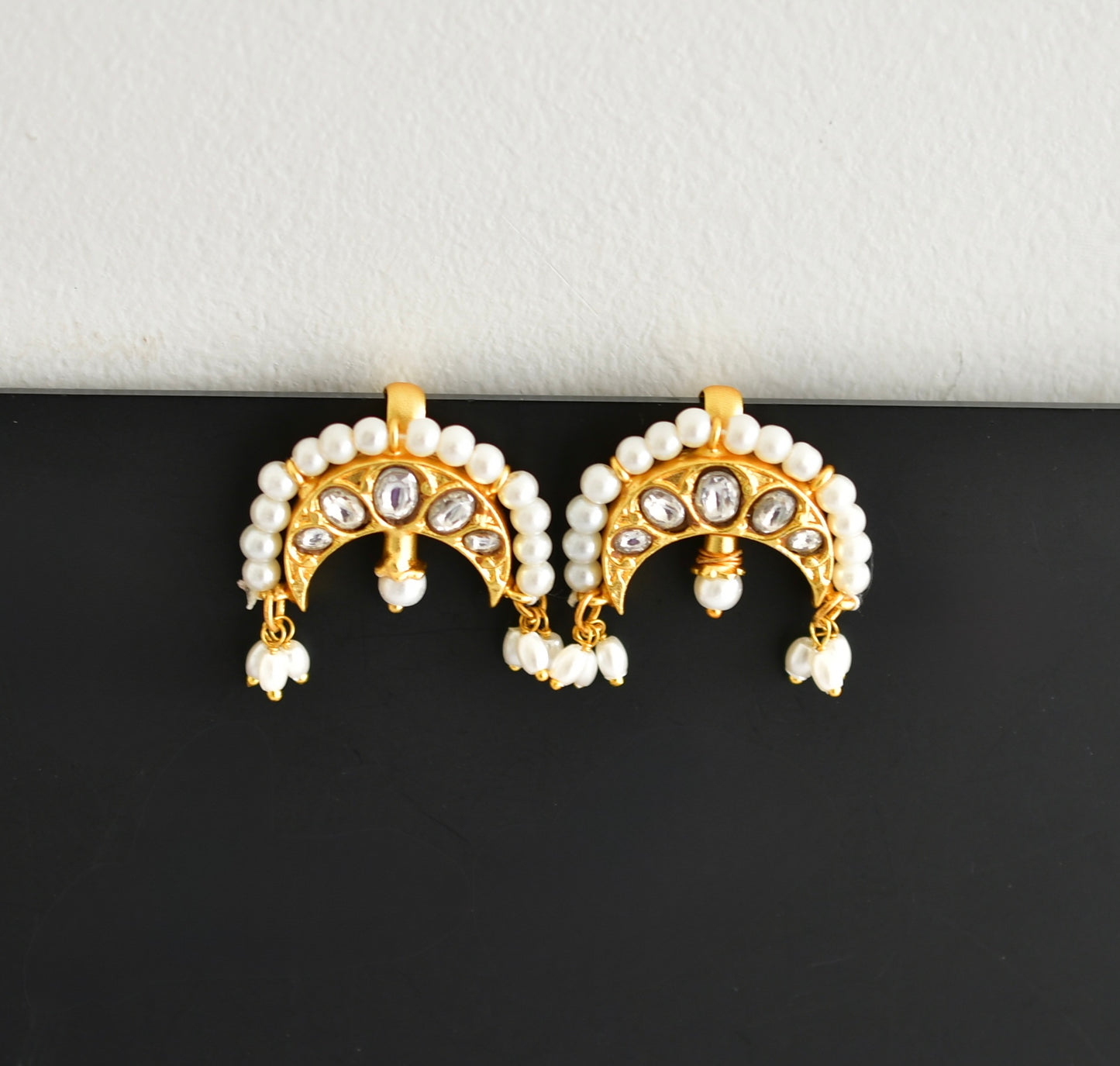 Gold tone white kundan jadau moon bugadi earrings dj-52464