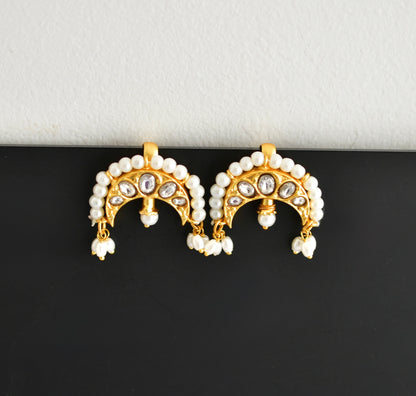Gold tone white kundan jadau moon bugadi earrings dj-52464