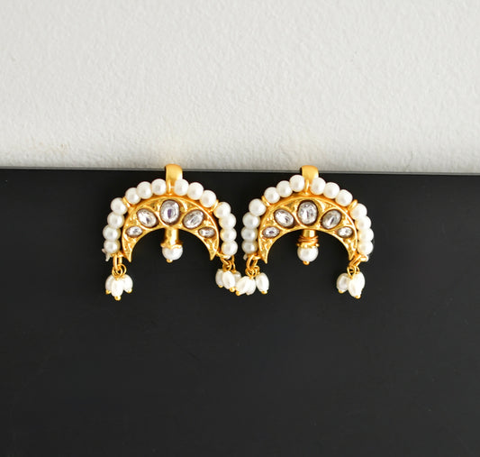 Gold tone white kundan jadau moon bugadi earrings dj-52464