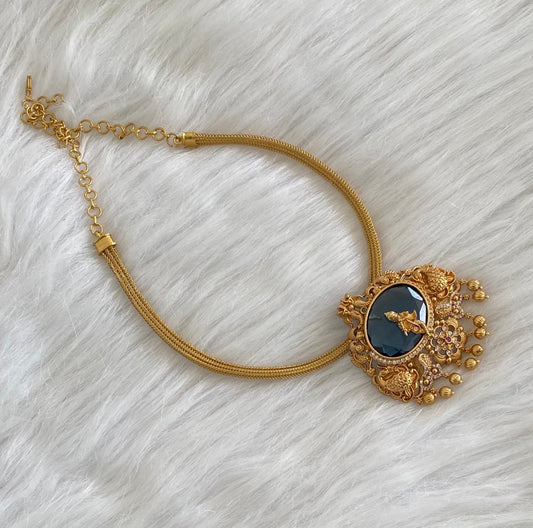 Matte finish big blue oval stone krishna choker/necklace dj-54018