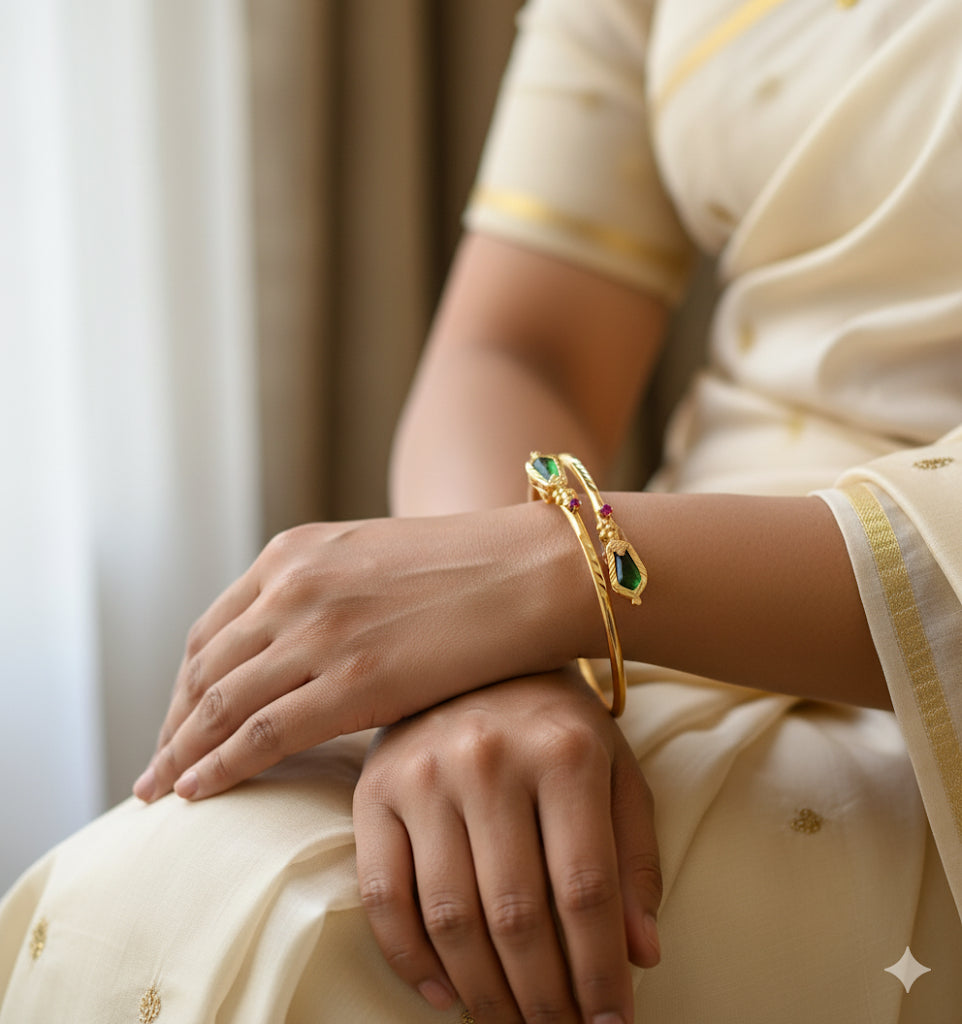 Gold tone pink-green nagapadam Kerala style kada(2.4) dj-38259