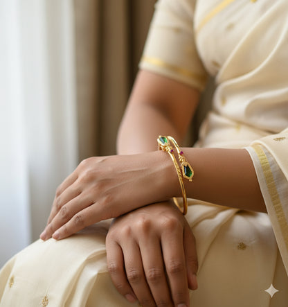 Gold tone pink-green nagapadam Kerala style kada(2.4) dj-38259