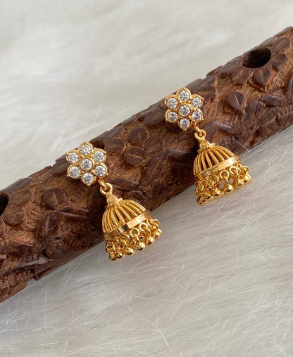 Gold tone white stone south Indian jhumkka dj-54896
