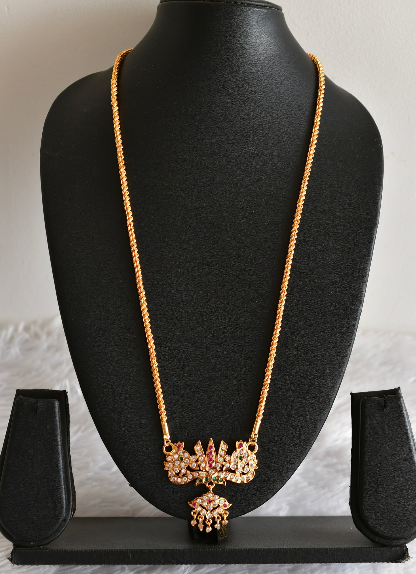 Gold tone AD pink-green nama-shanku-chakra pendant with 24 inches chain dj-51991