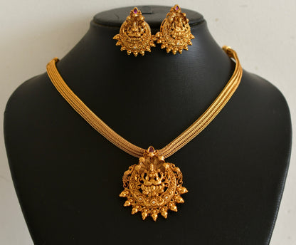 Matte finish kemp-white stone lakshmi choker/necklace set dj-54020