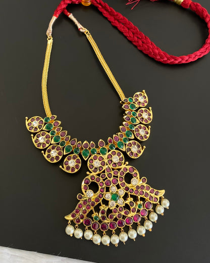 Gold tone precious kemp-white-green pearl mango peacock necklace dj-53362