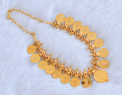 Gold tone pink stone lakshmi coin necklace  dj-53077