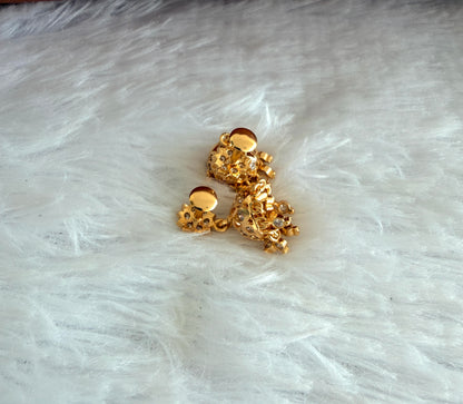 Gold tone AD white south Indian flower jhumkka dj-53266