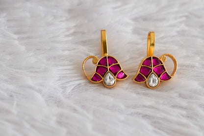 Gold tone pink-white kundan jadau bugadi earrings dj-52493