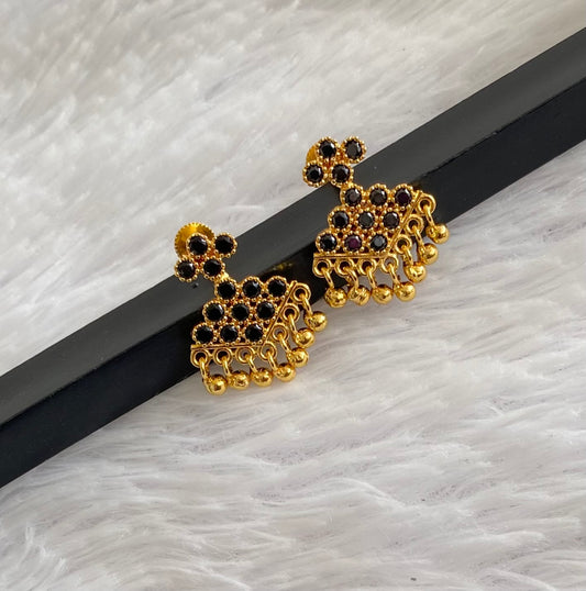 Gold tone black stone pathakkam earrings dj-44898