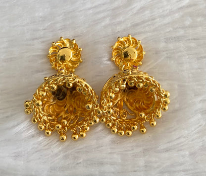 Gold tone ruby flower jhumkka dj-53150