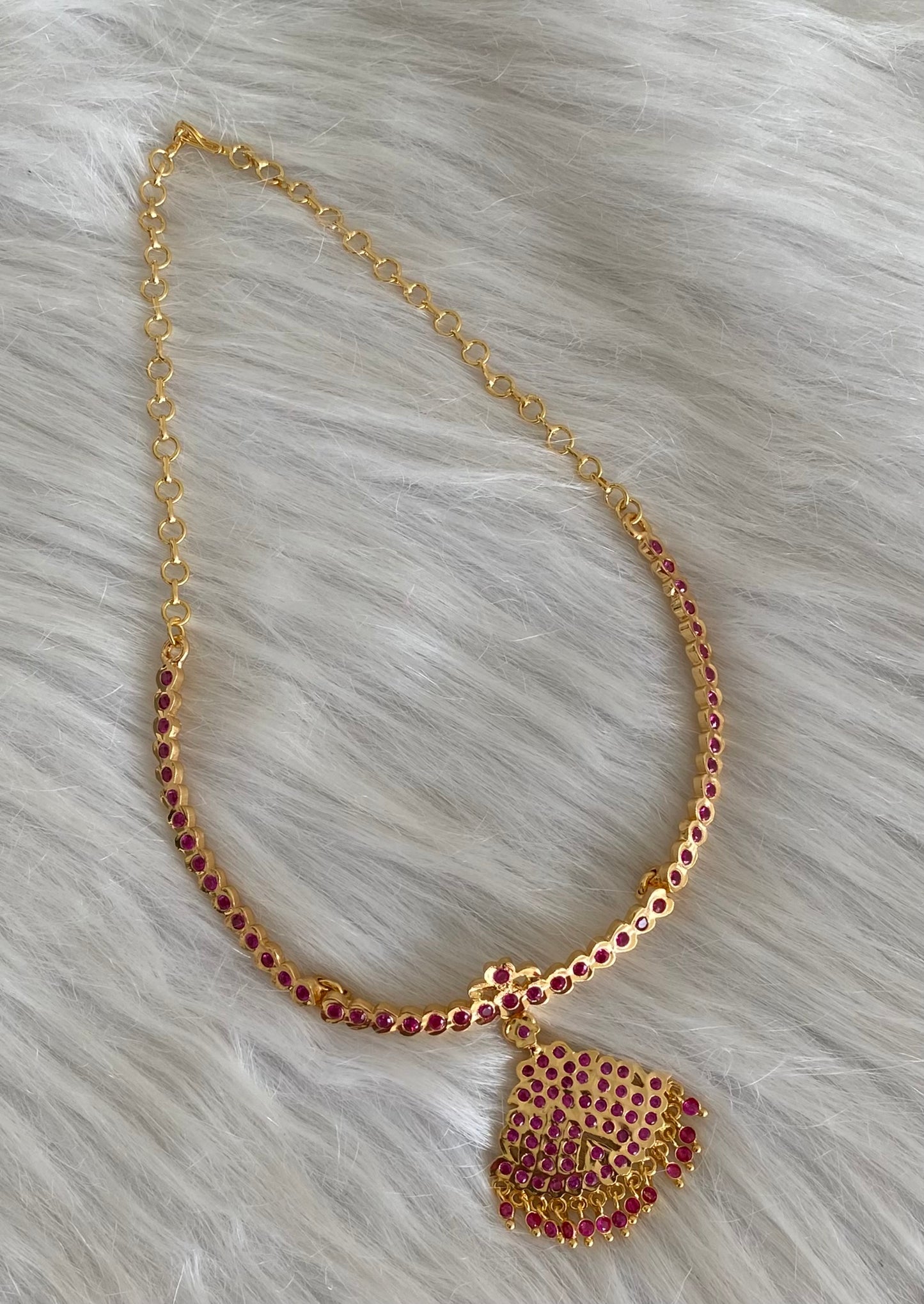 Gold tone south indian AD pink stone necklace dj-53900