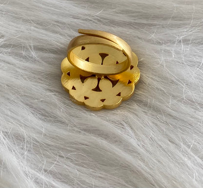 Gold tone pink-green-white kundan jadau round finger ring dj-54320