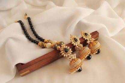 Antique Black-Pearl Jhumkka Pendant Necklace Set -dj10589
