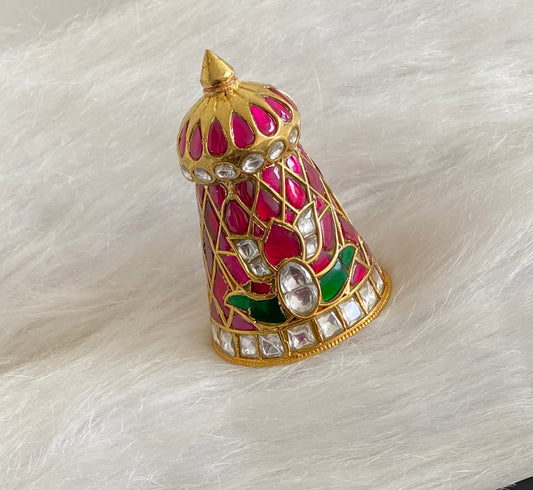 Gold tone pink-green-white Kundan jadau crown/kreedam dj-54460