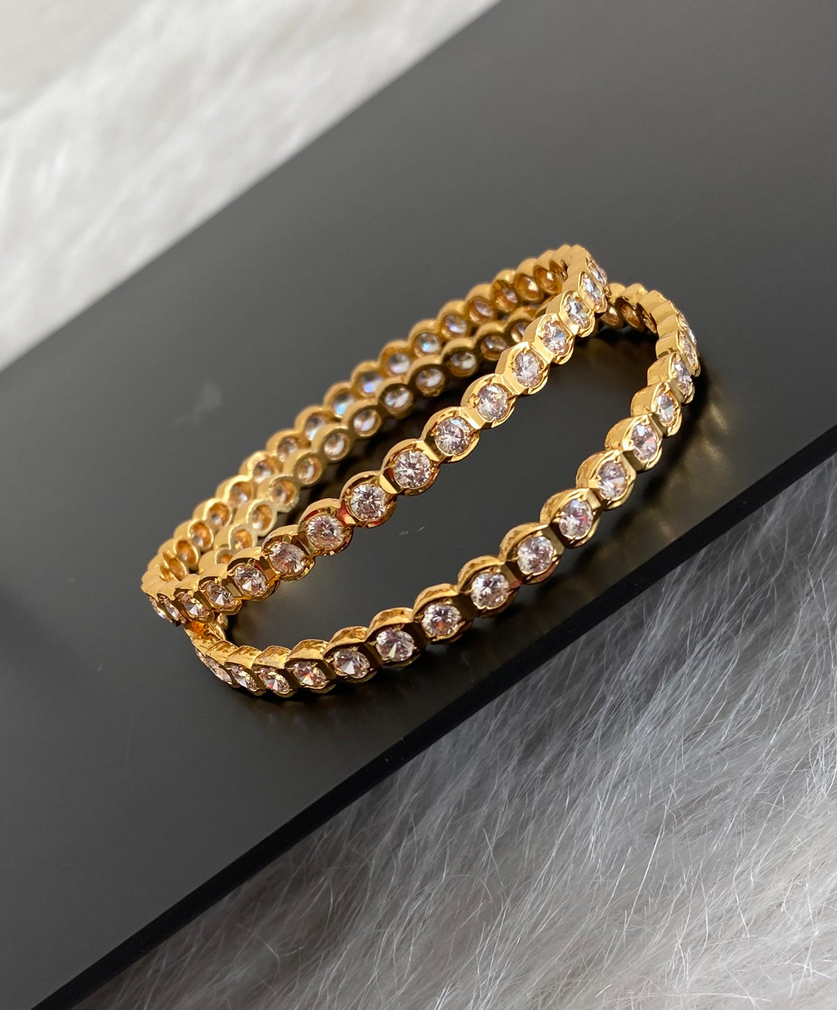 Gold tone ad white stone south indian style bangles(2.10) Dj-54935
