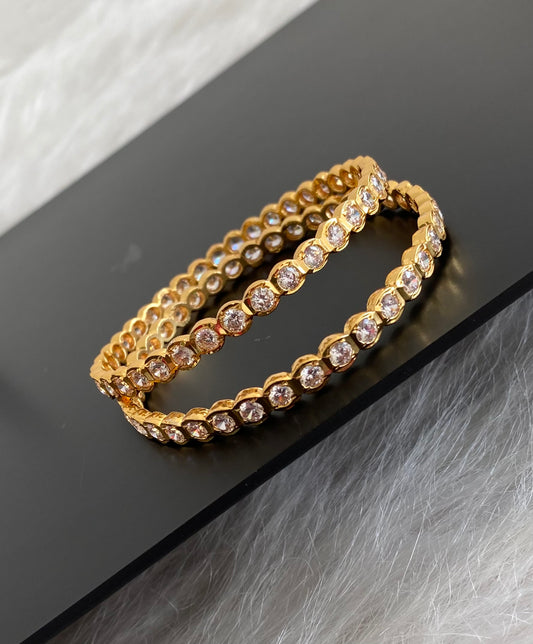 Gold tone ad white stone south indian style bangles(2.10) Dj-54935