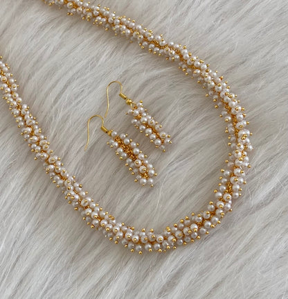 Gold tone pearl cluster necklace set dj-54971