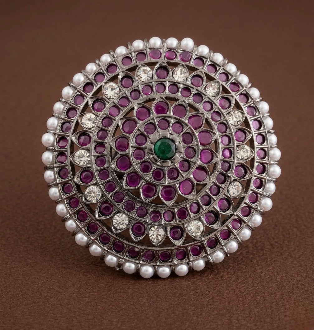 Black finish precious kemp-green-white pearl round flower hair jwell(rakodi) dj-53388