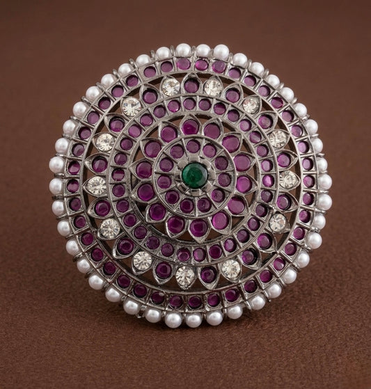 Black finish precious kemp-green-white pearl round flower hair jwell(rakodi) dj-53388