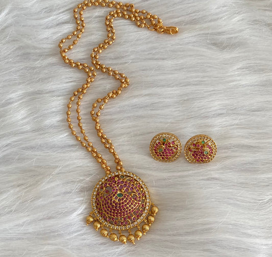 Antique gold tone kemp-green-white peacock chain with pendant set dj-54257