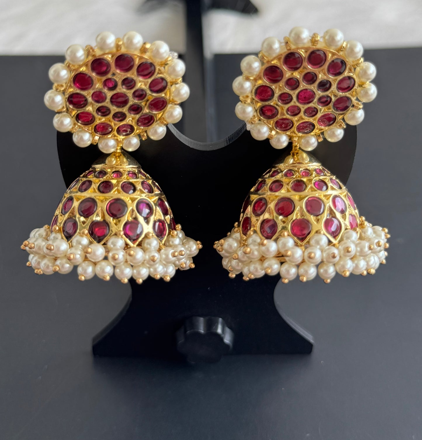 Gold tone precious kemp pearl huge screw back jhumkka Dj-51043