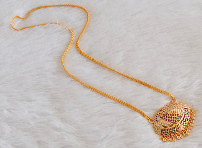 Gold tone AD pink-white-green peacock pendant with chain dj-53319