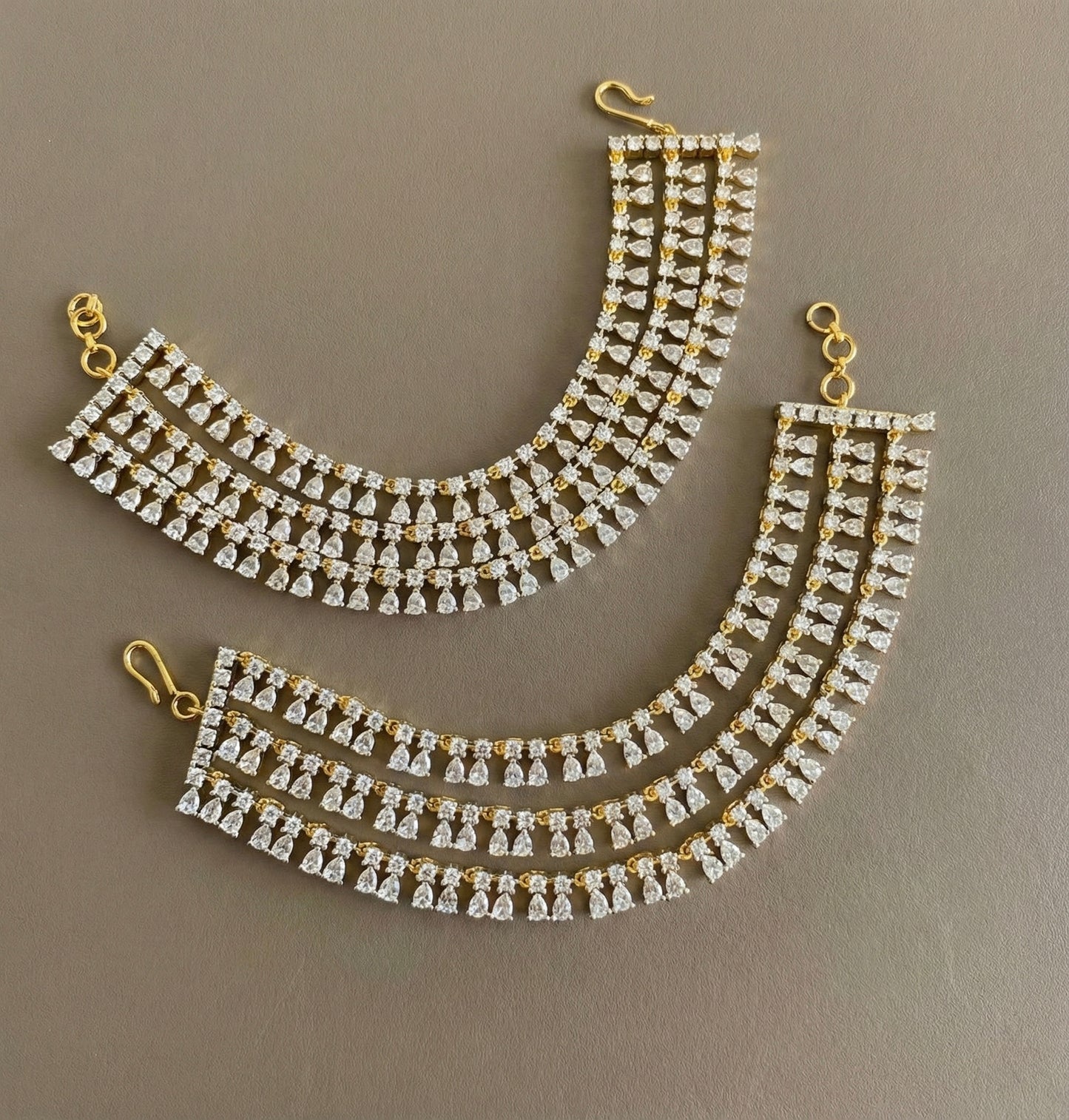 Two tone cz white stone triple layer ear side chain dj-51360