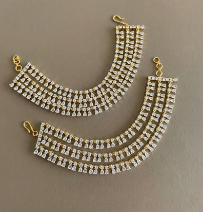 Two tone cz white stone triple layer ear side chain dj-51360