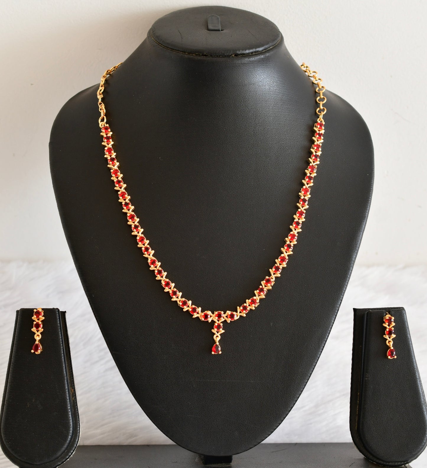 Gold tone AD red necklace set dj-53305