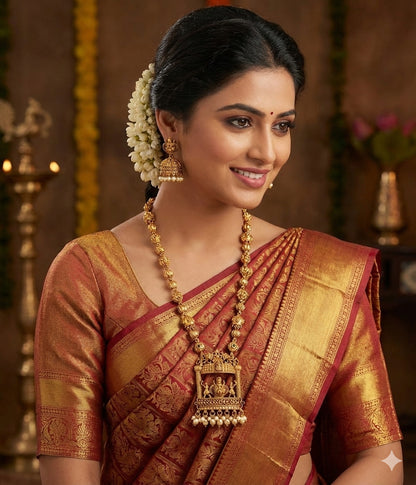 Antique gold tone pink-green lakshmi peacock haar set dj-52433