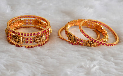 Antique gold tone cz white-ruby set of 6 lakshmi bangles(2.6) dj-51957