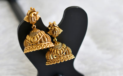 Antique gold tone cz white peacock jhumkka dj-52163