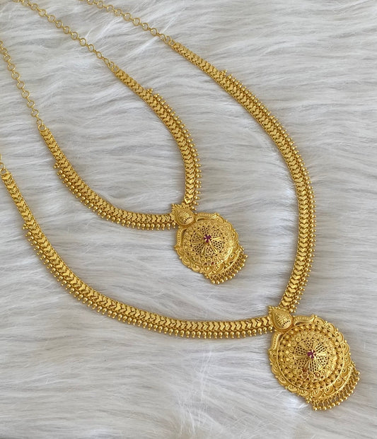 Gold tone ruby stone heart flower combo set dj-54288