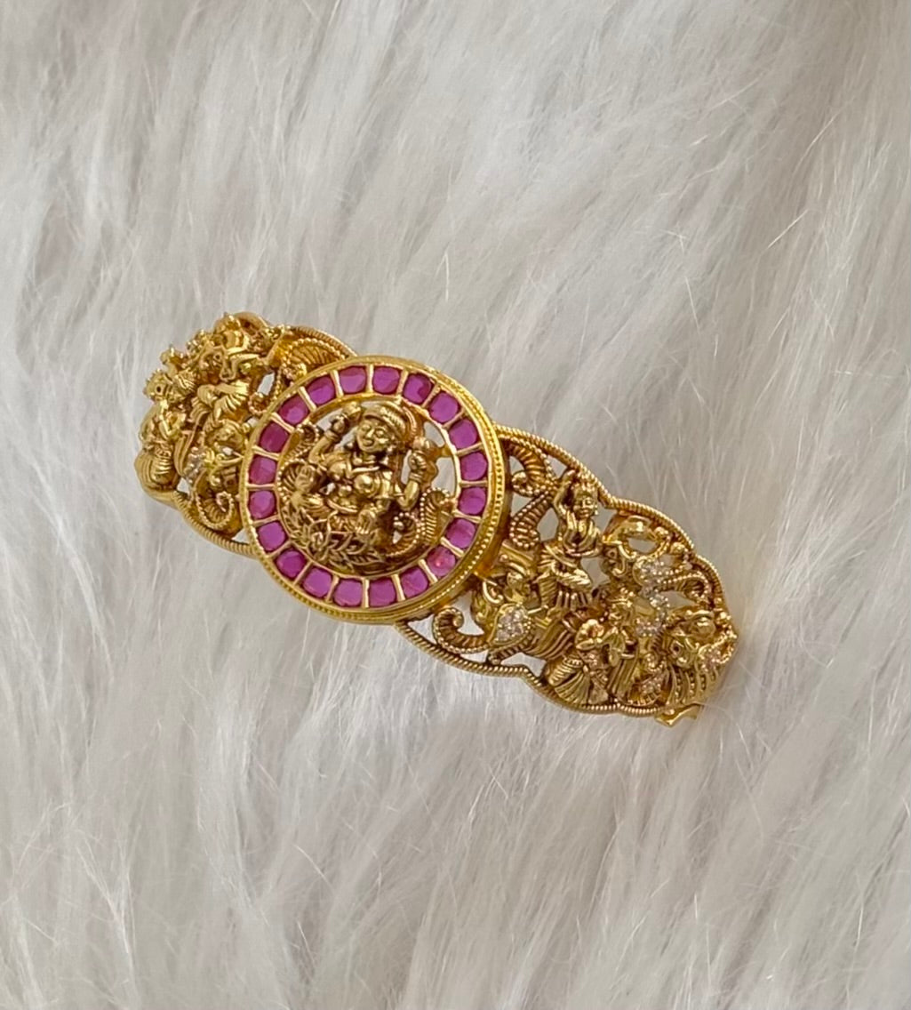 Antique gold tone kemp stone lakshmi openable kada/bracelet dj-54852