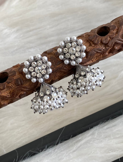Black finish white stone lotus pearl jhumkka dj-54690