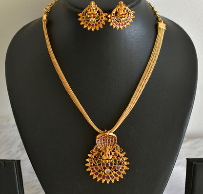 Matte finish kemp-green Naga Lakshmi pendant necklace set dj-51819