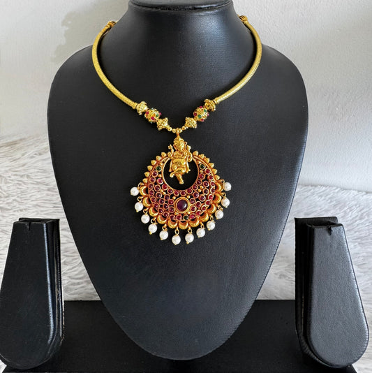 Antique gold tone kemp-green ganesha necklace dj-52614