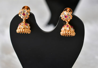 Gold tone AD pink-white flower small jhumkka dj-51892