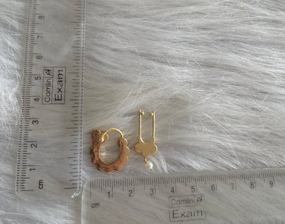 Gold tone precious kemp-green-white nathu-bulakku(nose pin) dj-51264