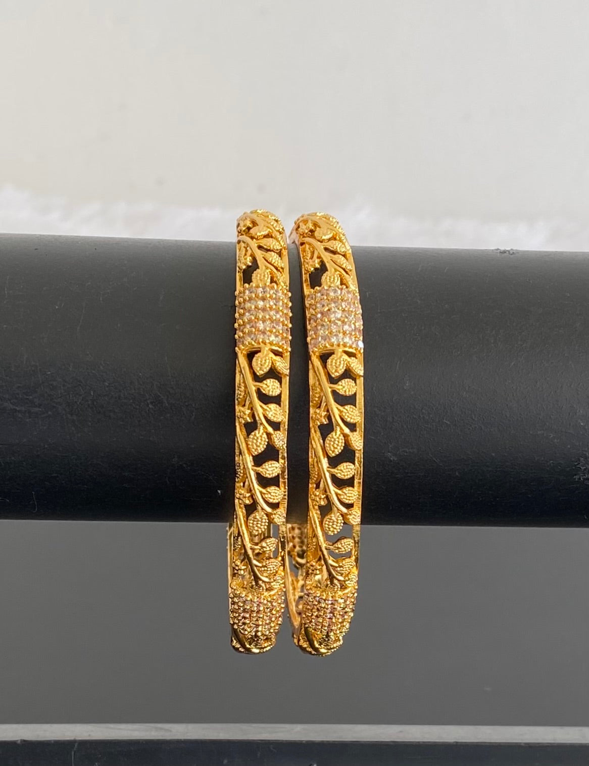 Gold tone white stone set of 2 Bangles (2.4) dj-38348