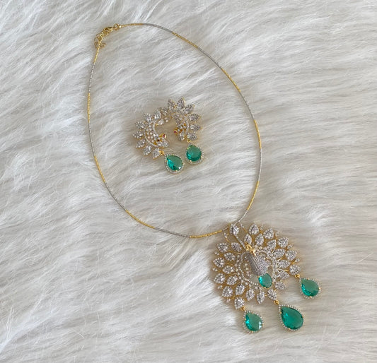 Two tone cz white green peacock pendant set with kanti necklace dj-54458