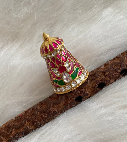 Gold tone pink-green-white Kundan jadau crown/kreedam dj-54460