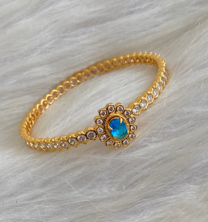 Gold tone AD white blue stone diamond look alike bangle/kada(2.10) Dj-54870