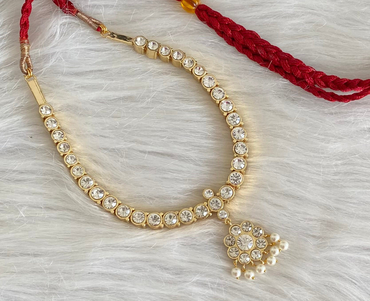 Gold tone precious kemp-green-white pearl reversible necklace dj-53933